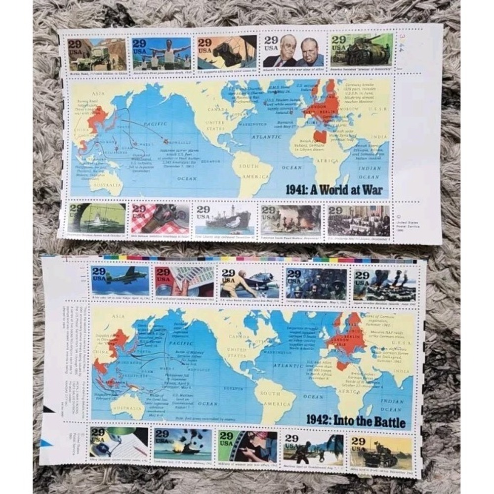 WW2 Series Postage Stamps 1941 World At War 1942 Into The Battle Scott